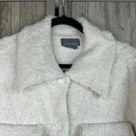 Anthropologie Shirt Jacket Medium Shacket Zig Zag Button Down Oatmeal Color - Picture 5 of 10